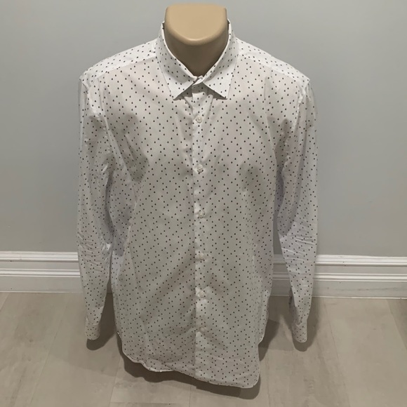PERRY ELLIS Mens Stretch Button Down Long Sleeve Shirts Large Trees White - Picture 1 of 6